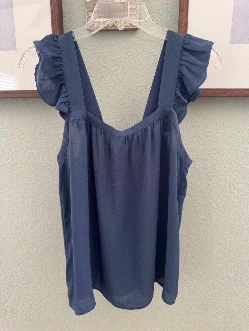 LOFT Outlet XS Slate Blue Ruffle Shoulder Open Back Tie Blouse